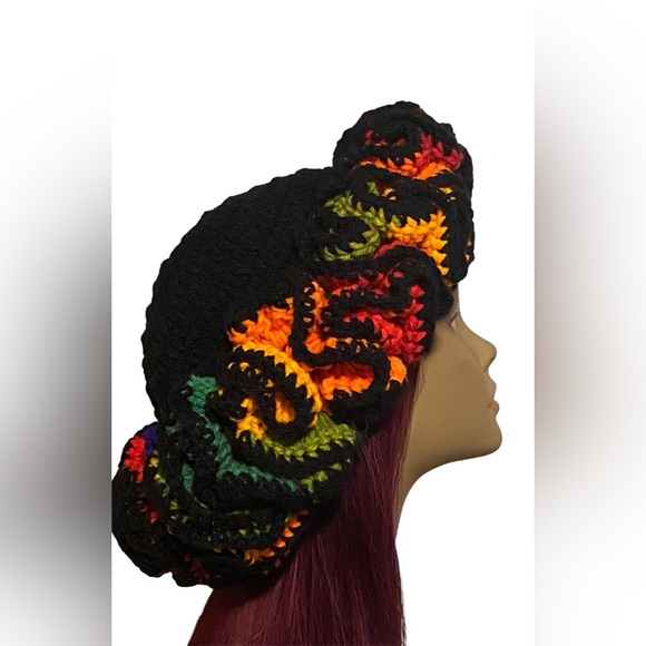 Colorful Handmade Crochet Ruffle Hat - Picture 3 of 4